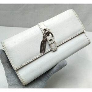 Coach White Leather Buckle Credit Card Check Book Trifold Wallet - Vintage
